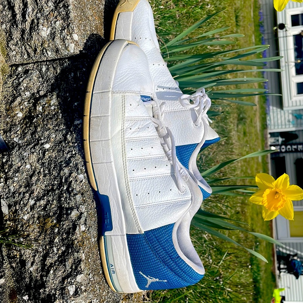 Blue and white air Jordans